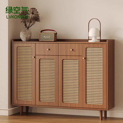 实木复古藤编鞋柜家用门口