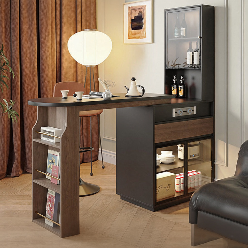 复古吧台桌酒柜一体2025新款开放式客厅家用可伸缩阳台吧台隔断柜