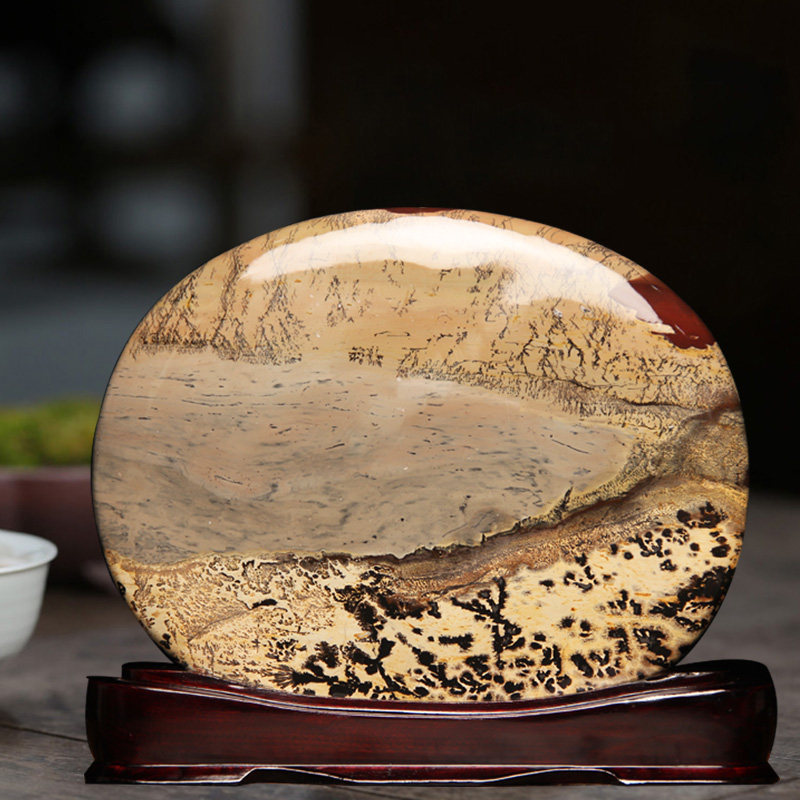 天然奇石原石国画石头摆件草花石靠山石客厅面桌观赏装玄关石饰品