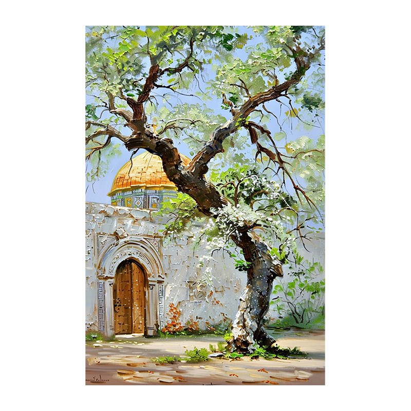 画风田园村景纯手绘油乡抽象垂柳树小屋客厅装饰画肌理感玄关挂画