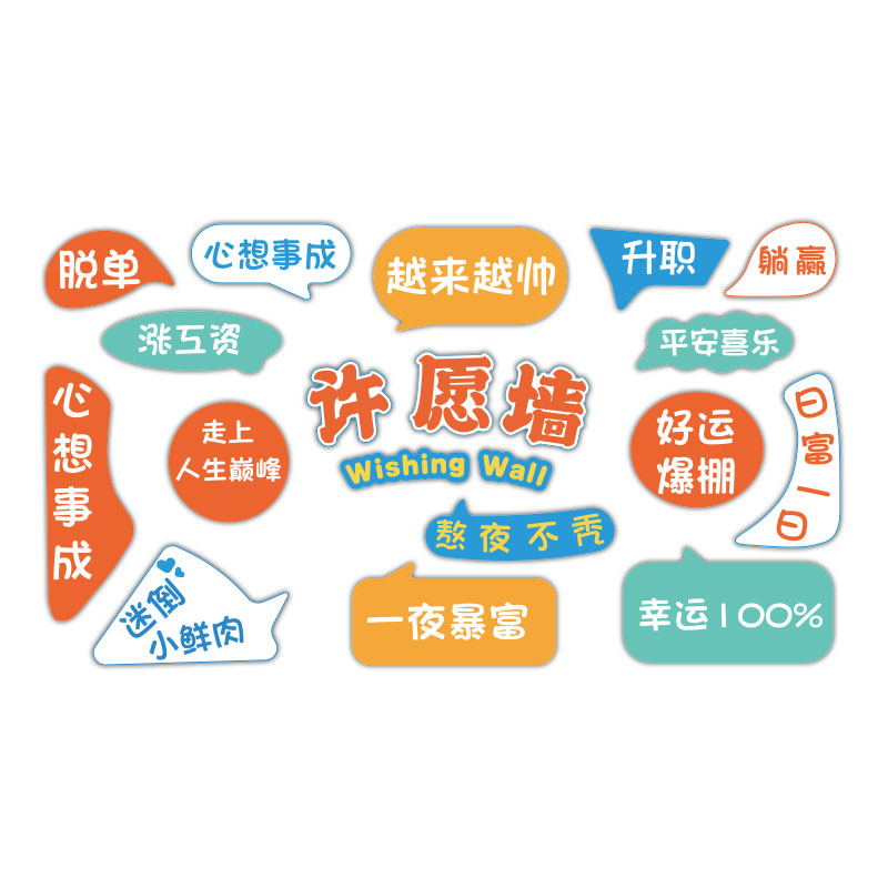 网红许愿c墙烧烤饭店装饰创意墙面贴纸画火锅餐饮厅背景拍照区布