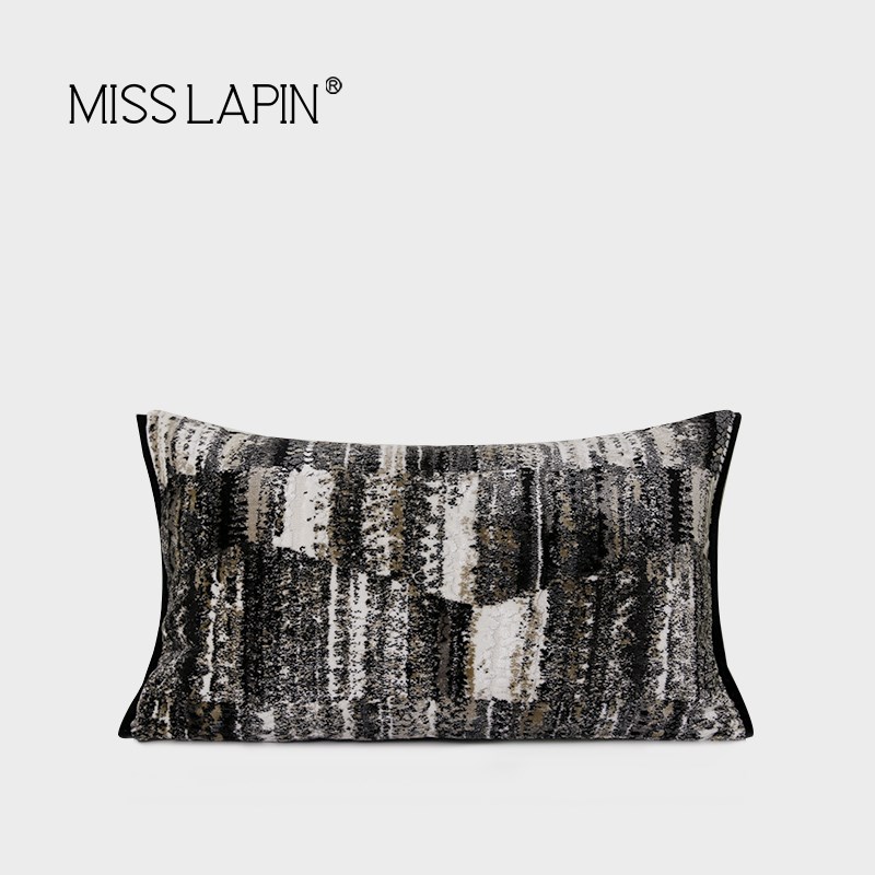 澜品中式黑色肌理两边出芽方枕轻奢客厅M沙发样板间卧室靠枕套