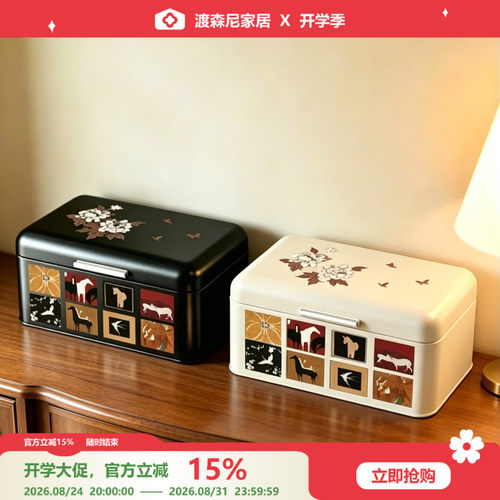 复古收纳盒大容量防尘带盖款铁艺