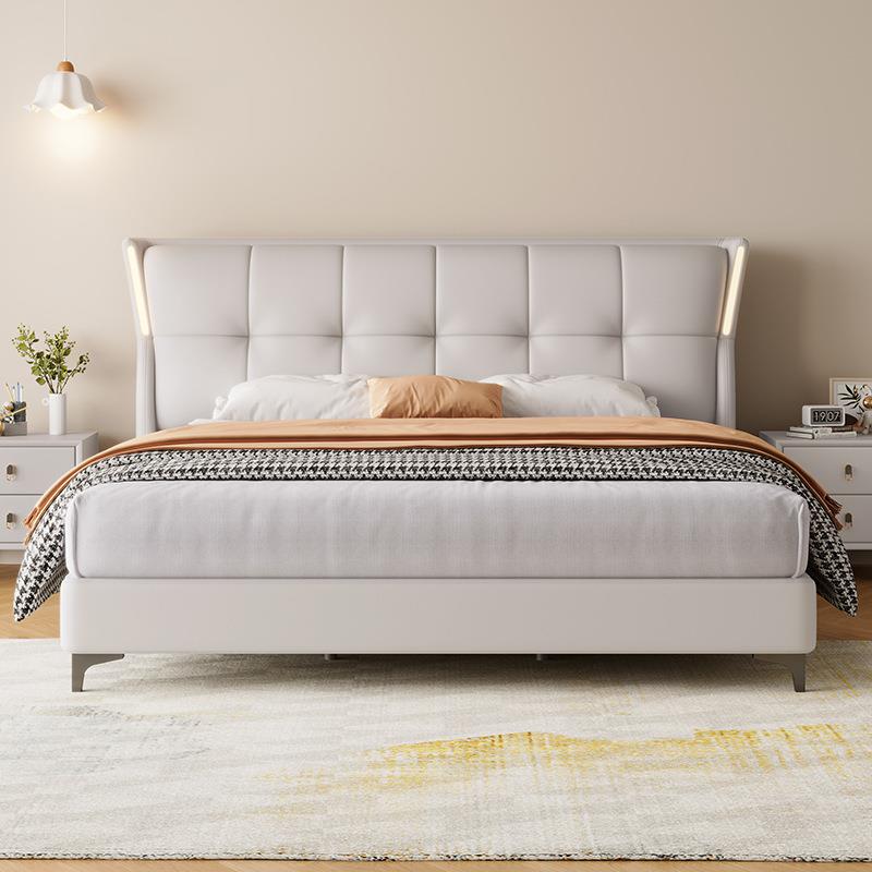 奶油风双人主卧皮床现代简约床1.5米小户型北欧床真皮床1.8米床