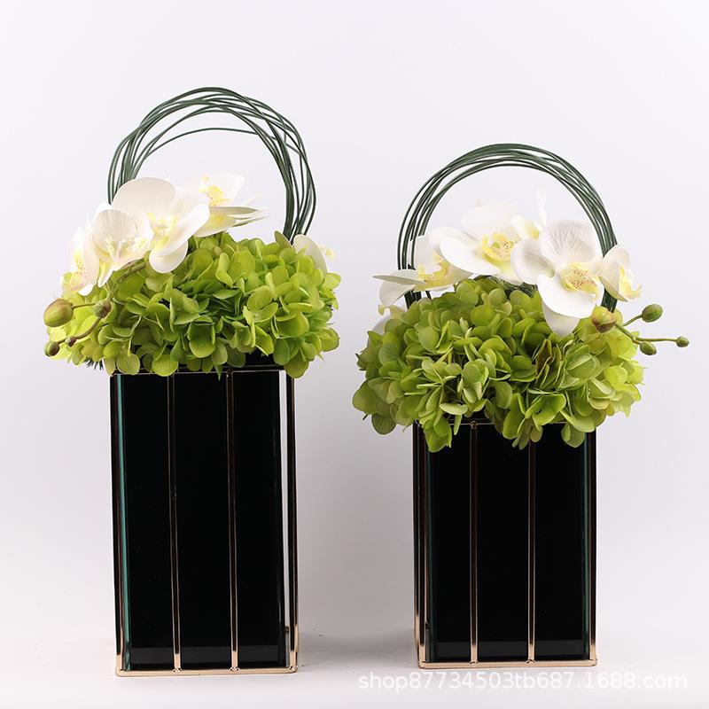 新中式样板房洽谈桌花艺软装搭配摆件仿真花盆景植物盆栽软装饰品