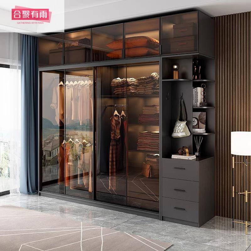 柜族玻璃推拉门衣柜家用卧室轻奢分段式组合衣橱2025新款