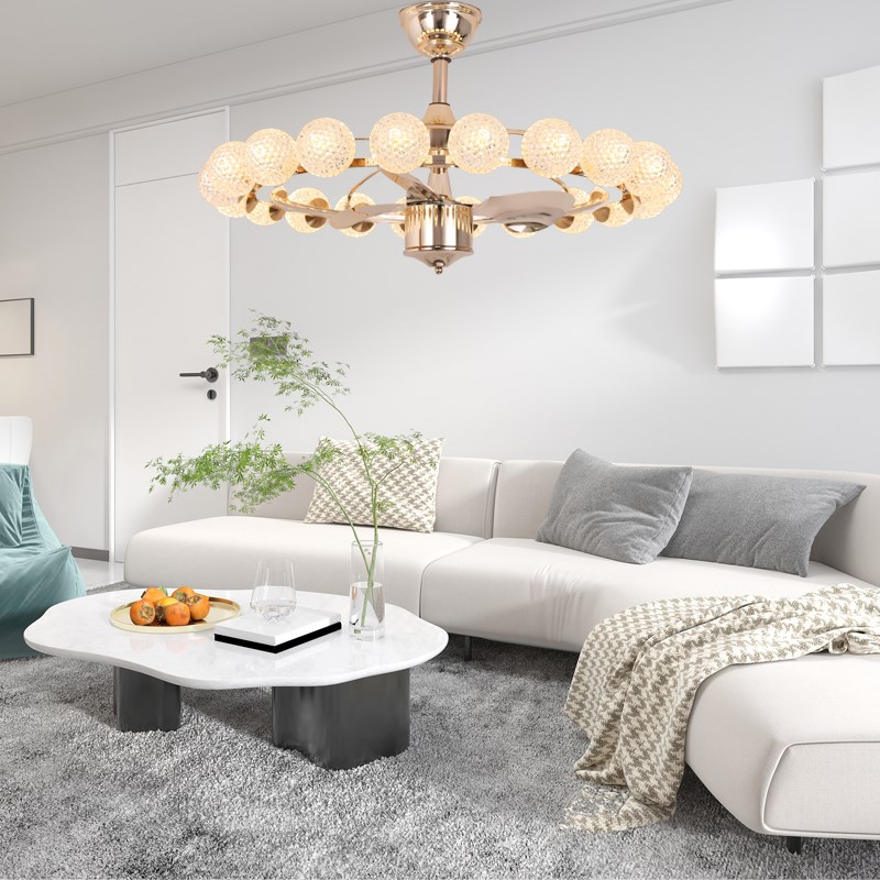 轻奢风扇灯客厅餐厅卧室一体吊扇灯变频铜电U机遥控语音控制