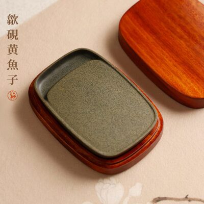 手工歙砚鱼子砚台5.7寸 江西婺源 原石带盖文房用砚 下发好磨墨