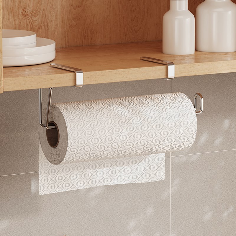 304不锈钢厨房卷纸架悬挂式挂架免打孔纸巾置物架W保鲜膜收纳架