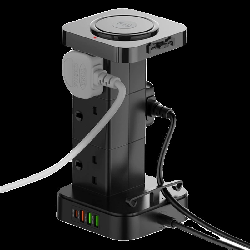 英标立式排插13A英式多孔插座无线充ecK快充头多功能收纳盒排插