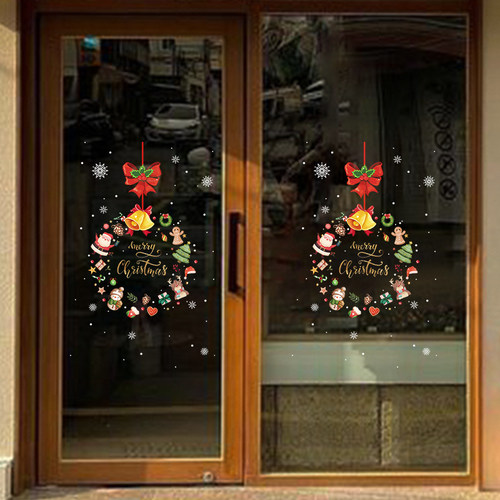 耶诞节静电贴耶诞花环装扮场景氛围布H置橱窗玻璃门贴纸元旦装饰