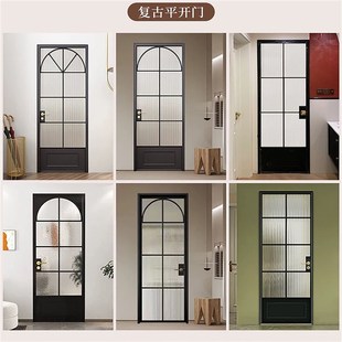 定制新款 复古卫n生间门厕所门海棠玻璃门老铁门钛镁合金玻璃 法式