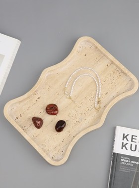 北欧创意抽象几何洞石托盘摆件客B厅玄关卧室梳妆台样板房家居饰