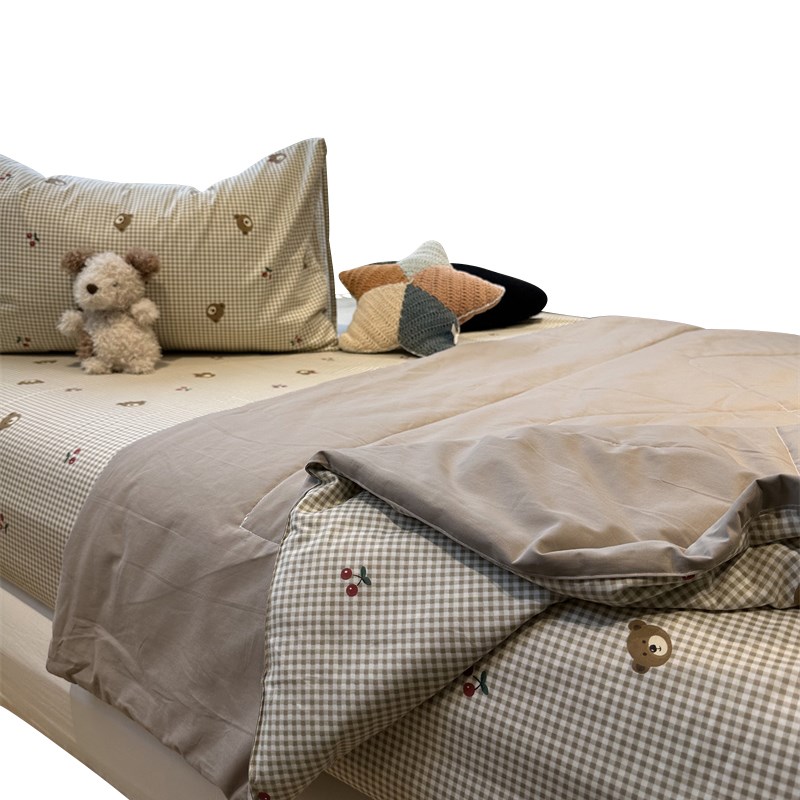 卡通咖色樱桃熊夏凉被四件套夏天薄被单N双人空调被可机洗水洗