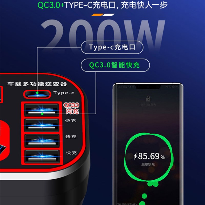汽车货车12V/24V转220V车载逆变器I转换器插座式充电器点烟器电源