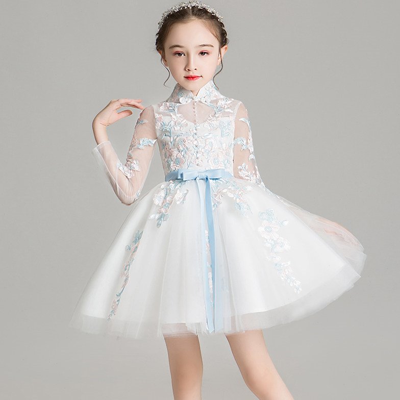 儿童晚礼服女童公主裙蓬蓬小孩花童婚纱高端定洋气模特走秀演出服
