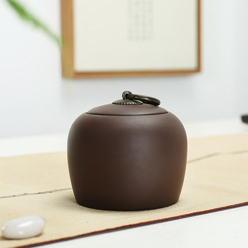 紫砂茶叶罐子小号紫砂便携密封罐防潮中式储物罐存茶盒W旅行装log