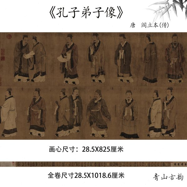 新品唐阎立本(传)孔子弟子像人物肖像长卷 高清微喷复制临摹范本