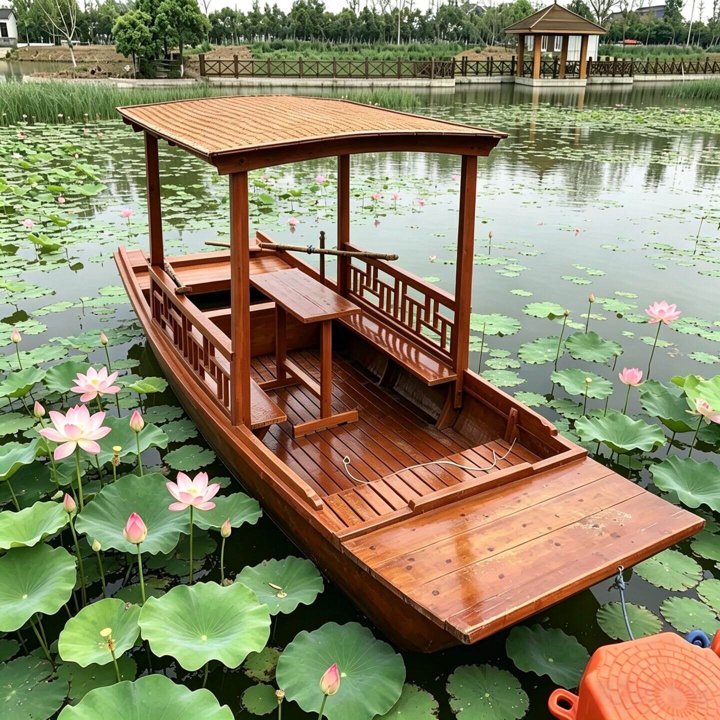木船旅游观光餐饮画舫乌篷单篷高低篷龟壳篷手划摇橹电动木船定制