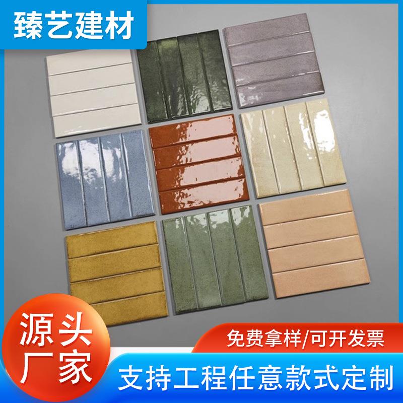 高光釉长条手工砖绿色粉色长条砖咖啡奶茶连锁背景墙洗手间手工砖