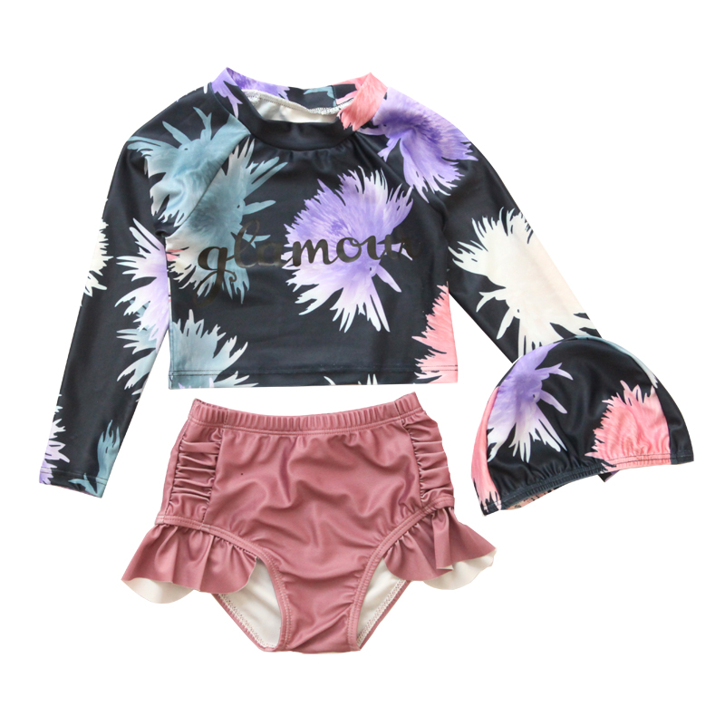 亲子泳装母女童游泳衣儿童泳衣女童长袖防晒平脚分体宝宝亲女泳衣