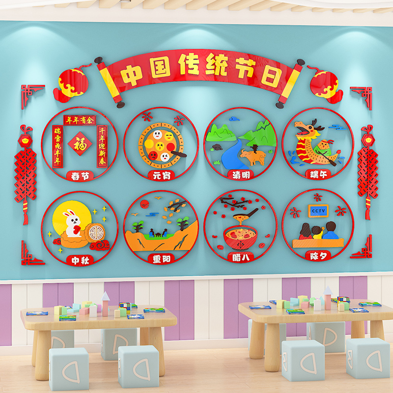 幼儿园中国传统节日主p题文化墙面装饰教室环境创设布置材料墙贴