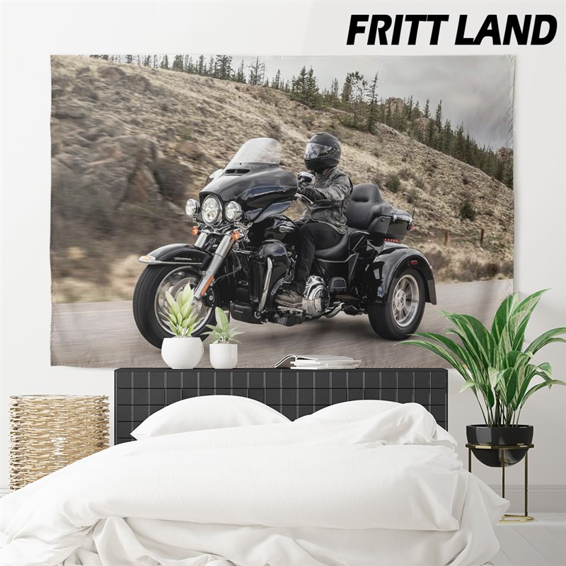 哈雷大道滑翔正三轮街车美式摩托重型机车周边装饰背景布挂布海报