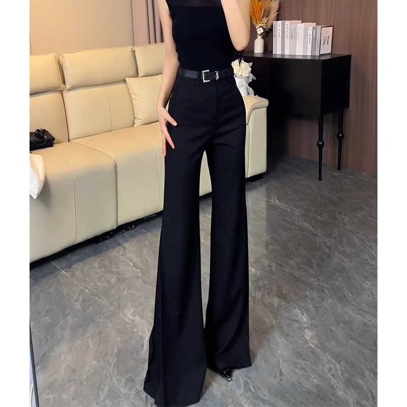 黑色显瘦显腿长微喇西装裤女2025年夏季新款气质时尚不贴腿喇叭裤
