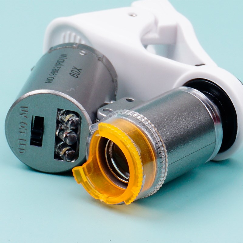 60倍手机放大镜便携式显微镜带led灯验钞鉴定邮票钱币维修电子用