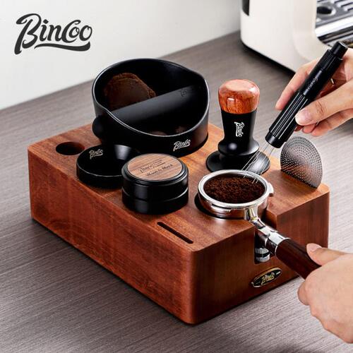 Bincoo实木多功能压粉锤底座套装意式咖啡机器具布粉器敲渣桶收纳
