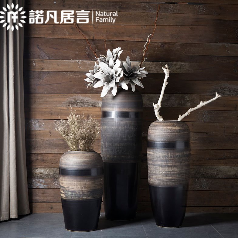 陶瓷落地大花瓶插干花客厅摆件酒店别墅欧式粗陶复古做旧创意摆设