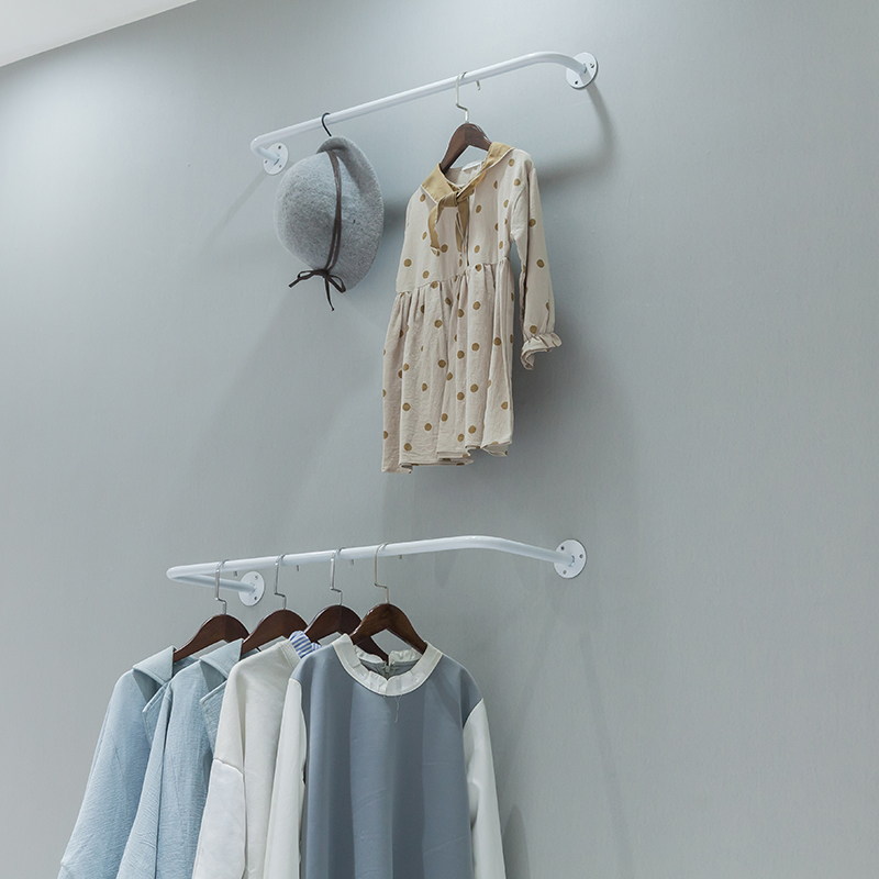 晾衣杆挂衣杆阳台打孔顶装固定A双杆 家用墙上侧装凉晒衣架杆金色