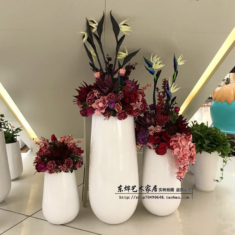 白色玻璃钢落地花瓶客厅简约大花瓶大号花器酒店大堂会所样板房