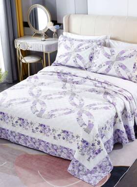 高端机拼床盖北欧款绗缝床上三件套紫色不规则印花床上用品