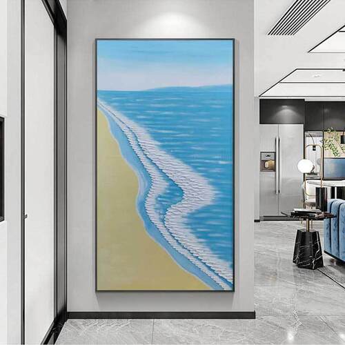 手绘海浪抽象油画客厅大幅落地装饰画别墅玄关卧室简约肌理挂画