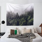 卧室床头背景墙挂毯 饰布 迷雾森林 北欧植物森林挂布客厅布置装