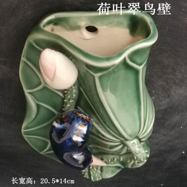 石湾公仔陶瓷挂壁饰品荷叶翠鸟壁插花挂墙上装饰品家居礼品创意品