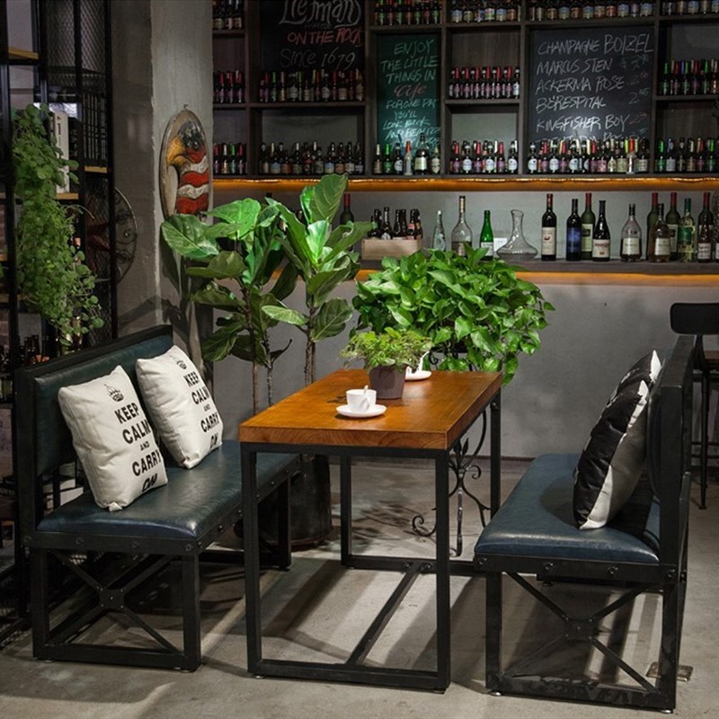 美式复古工业风做旧铁艺咖啡厅卡座沙发西K餐厅酒吧休闲吧桌椅组