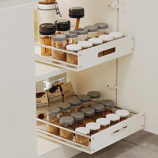 抽厨房拉篮抽屉式高单层托盘橱柜不锈钢置物调味白色拉加碗碟收纳