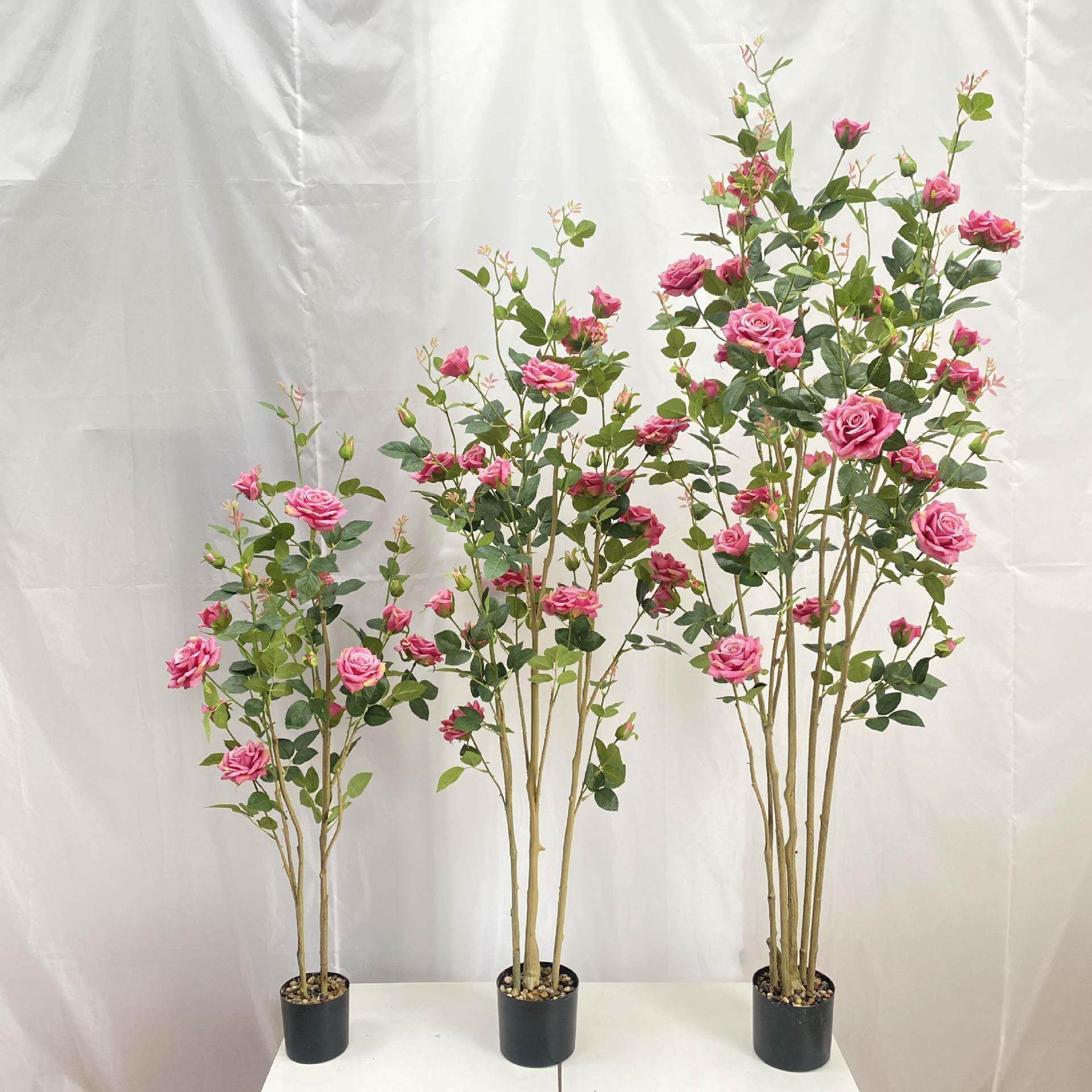 直销月季花树盆景客厅卧室摆饰月季花树室内布景装饰花树