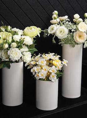 银柳专用花瓶摆件客厅插花高级感PC亚克力仿陶瓷白色花瓶2021新款