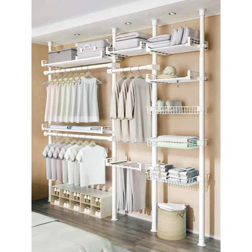 A10L顶天立地置物架挂晾衣到顶开放式衣帽间架子包组装杆金属衣柜