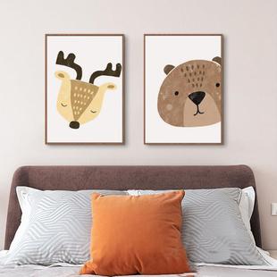 森林聚会北欧儿童房组合墙画装 饰画幼儿园墙饰动物卡通床头画