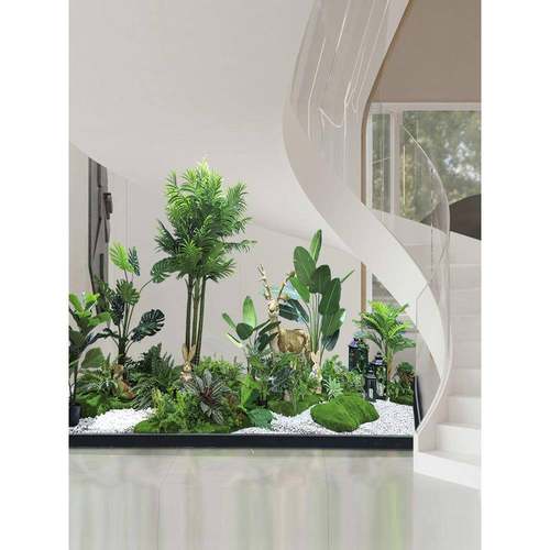 仿真绿植造景客厅室内景观墙角田园楼梯转角装饰大型植物盆载组合