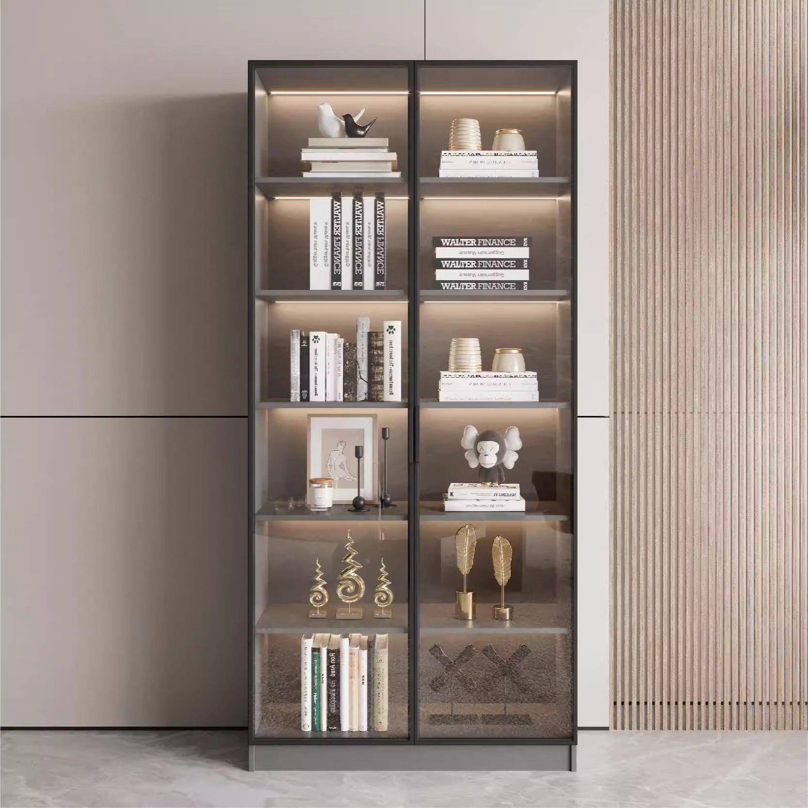 组合书柜客厅玻璃展示柜家用书橱带门置物柜窄柜立柜储物柜