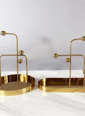 新中式金属异形收纳托盘摆件样板房办公室茶几客厅桌面家居装饰品