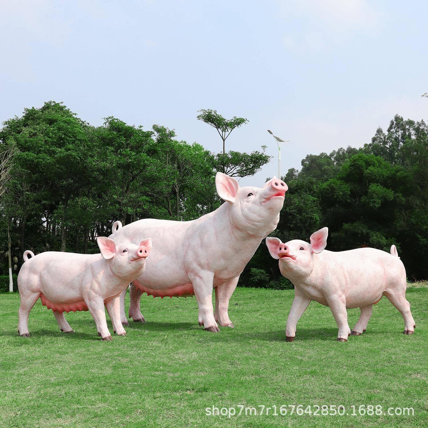 户外庭院玻璃钢仿真猪雕塑花园农场园林摆件景区公园饭店花猪装饰