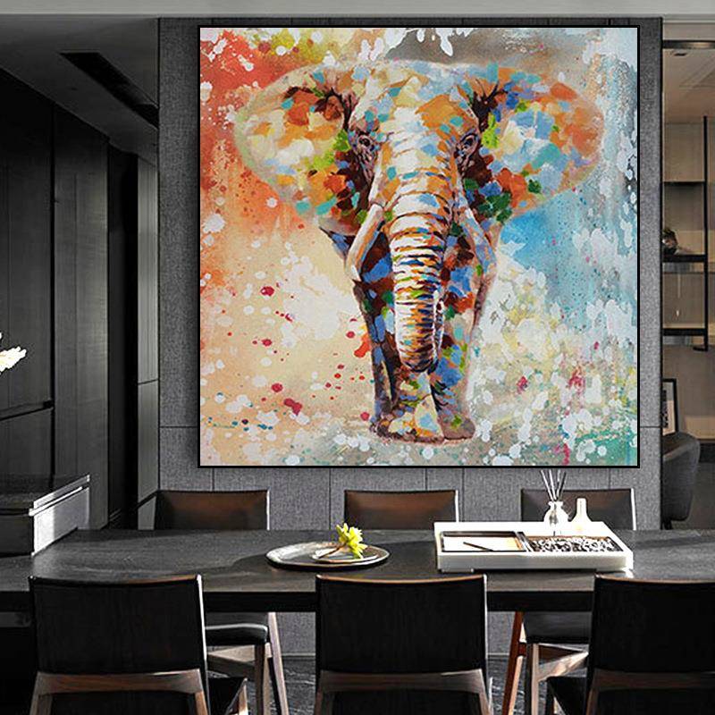 纯手绘油画大象客厅北欧风格装饰画现代简约餐厅卧室玄关挂画壁画