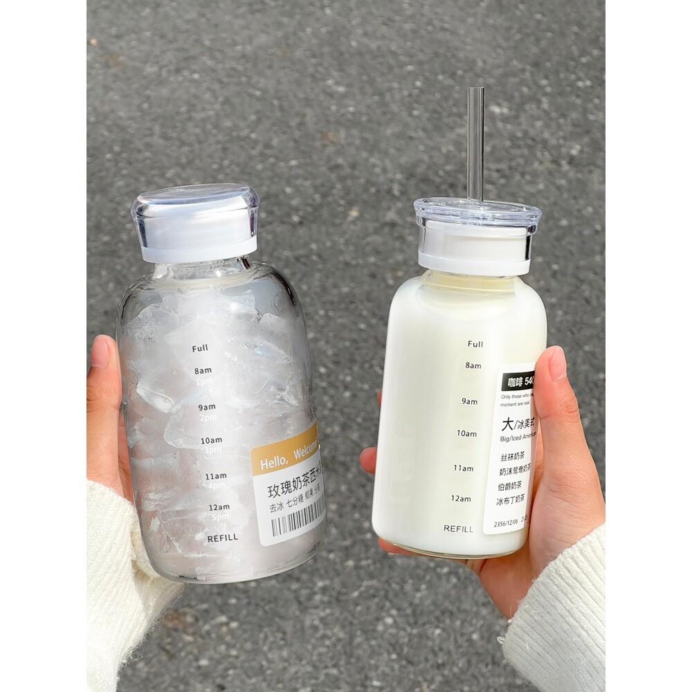 水杯杯子玻璃杯2025新款女大容量吸管杯透明咖啡杯便携牛奶杯学生