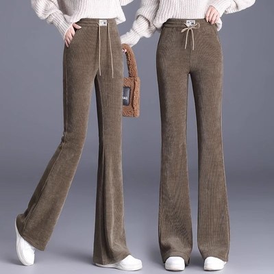 喇叭裤女2023新款秋冬季高腰休闲妈妈洋气大码松紧腰加绒西装裤子